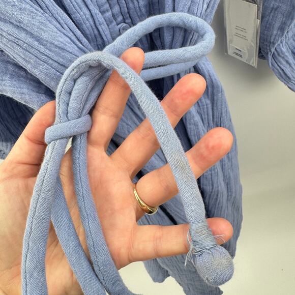 Apiece‎ Apart Bene Dress Blue Cotton Crepe Muslin Ruffle Balloon Sleeves Size 10 - Picture 6 of 9